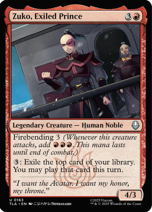 Zuko Exiled Prince TLA Legendary Creature Human Noble NM