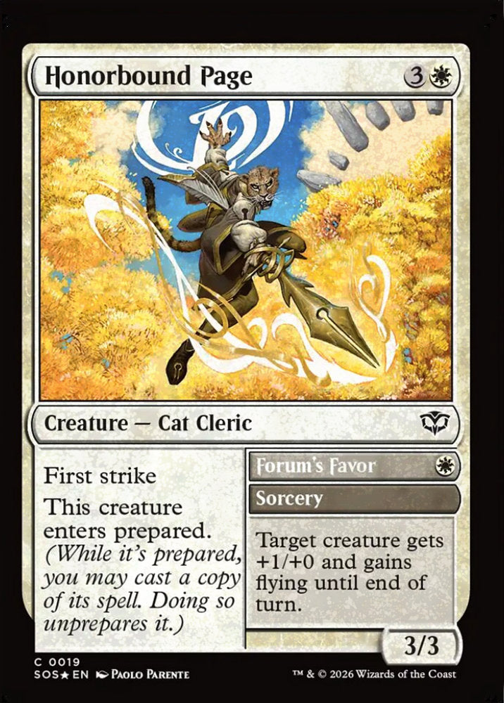 Honorbound Page SOS Creature Cat Cleric *Foil* NM