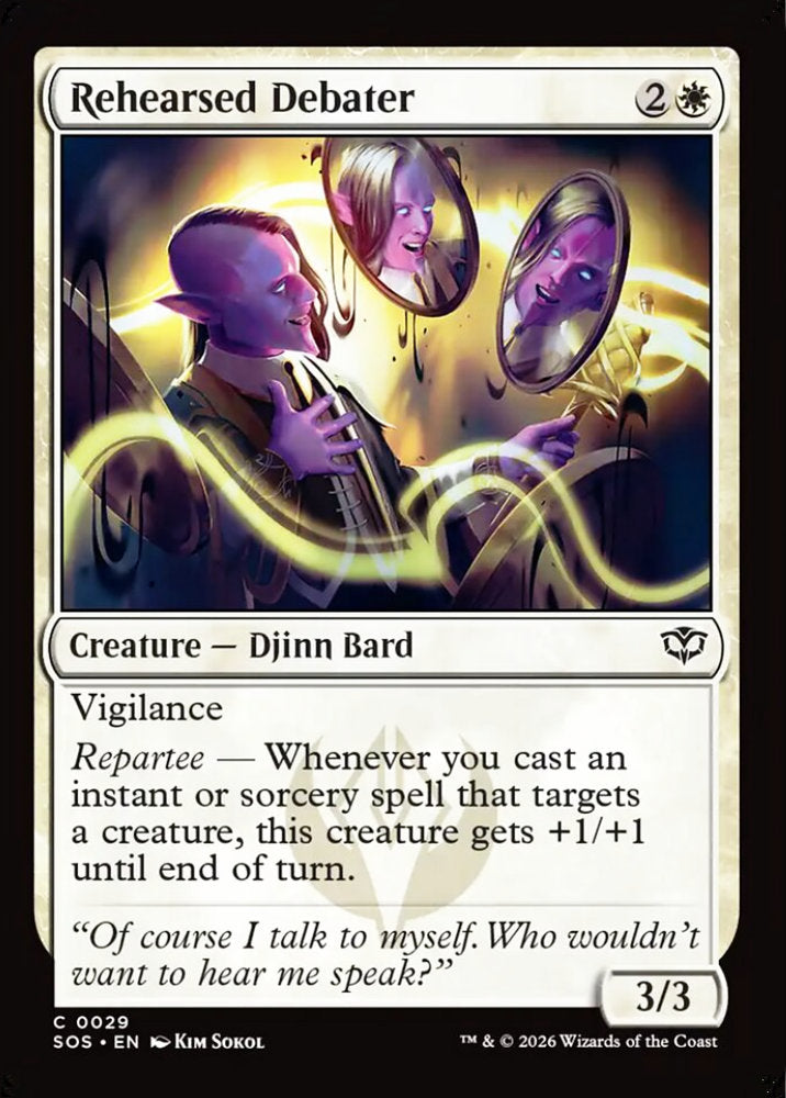 Rehearsed Debater SOS Creature Djinn Bard NM