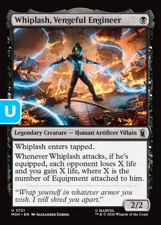 Whiplash, Vengeful Engineer MSH Legendary Creature Human Artificer Villain NM