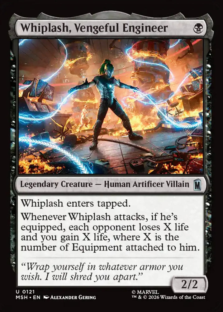 Whiplash, Vengeful Engineer MSH Legendary Creature Human Artificer Villain NM