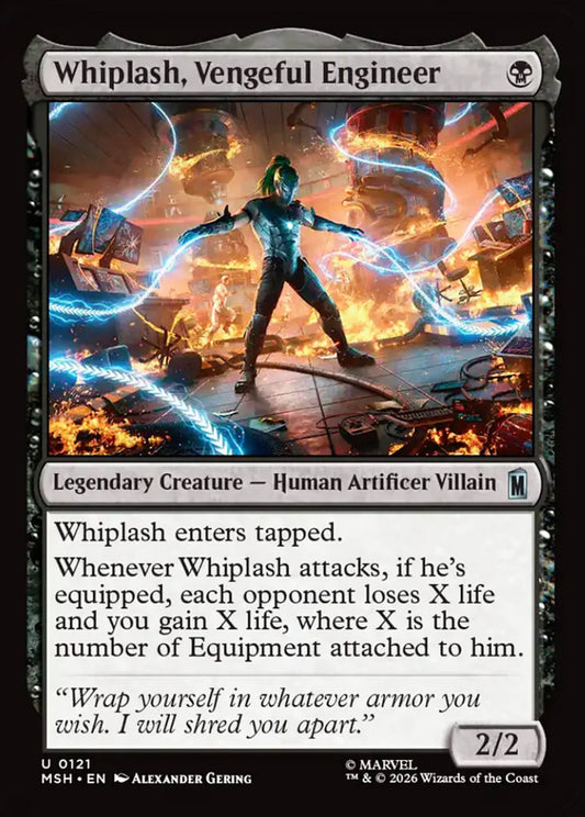 Whiplash, Vengeful Engineer MSH Legendary Creature Human Artificer Villain NM
