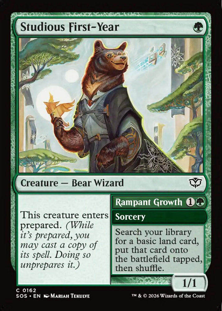 Studious First-Year SOS Creature Bear Wizard NM
