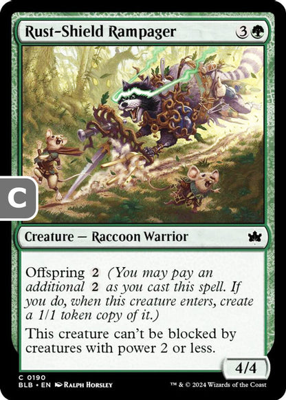 Rust-Shield Rampager BLB Creature Raccoon Warrior NM