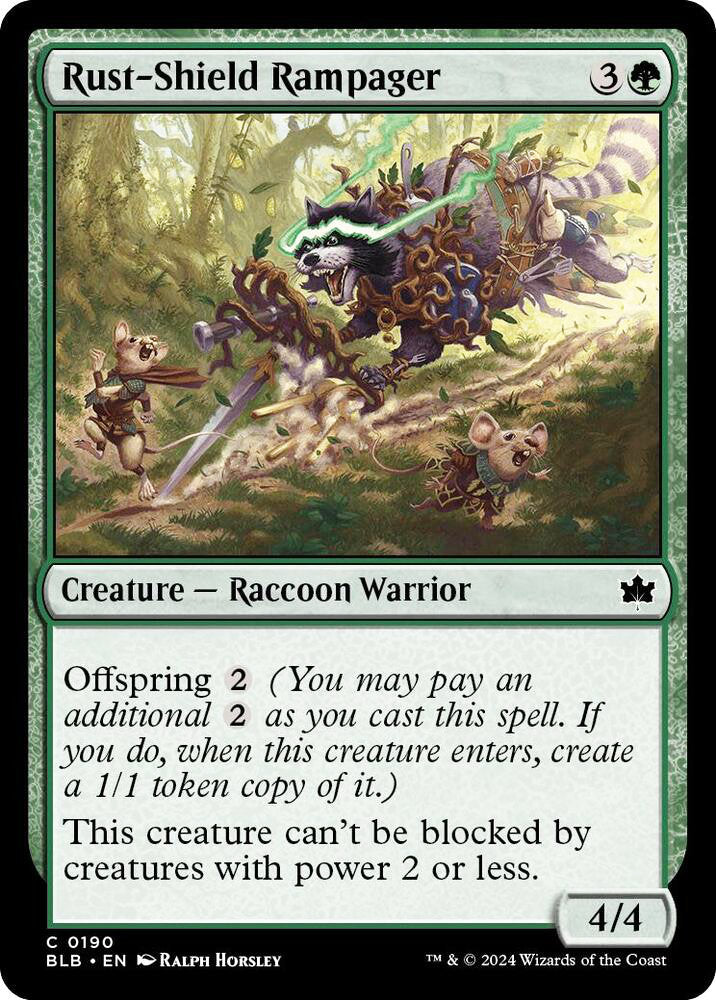 Rust-Shield Rampager BLB Creature Raccoon Warrior NM