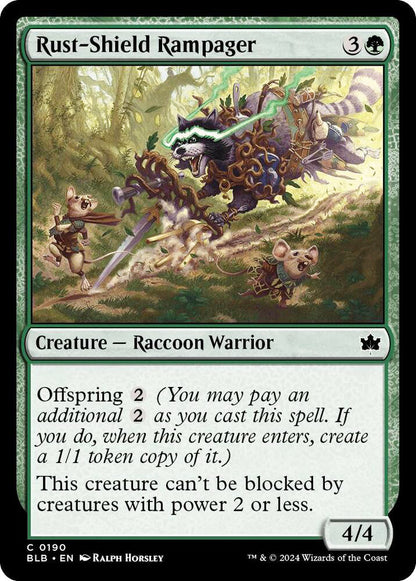 Rust-Shield Rampager BLB Creature Raccoon Warrior NM