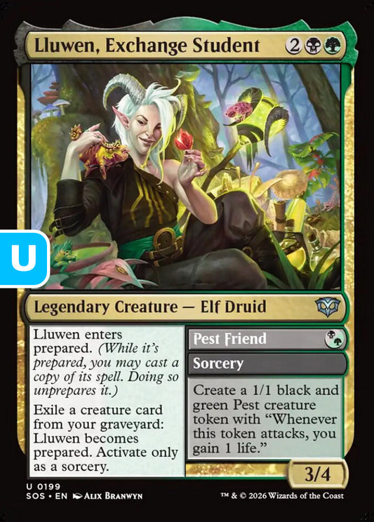 Lluwen, Exchange Student SOS Legendary Creature Elf Druid NM