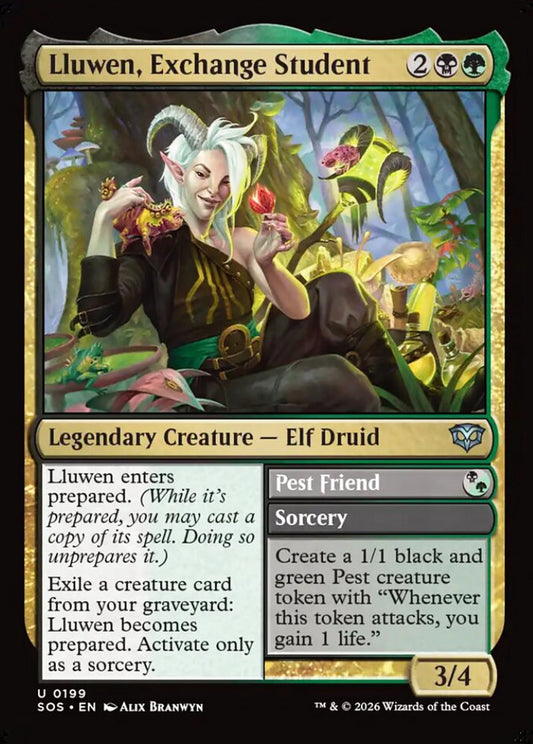 Lluwen, Exchange Student SOS Legendary Creature Elf Druid NM