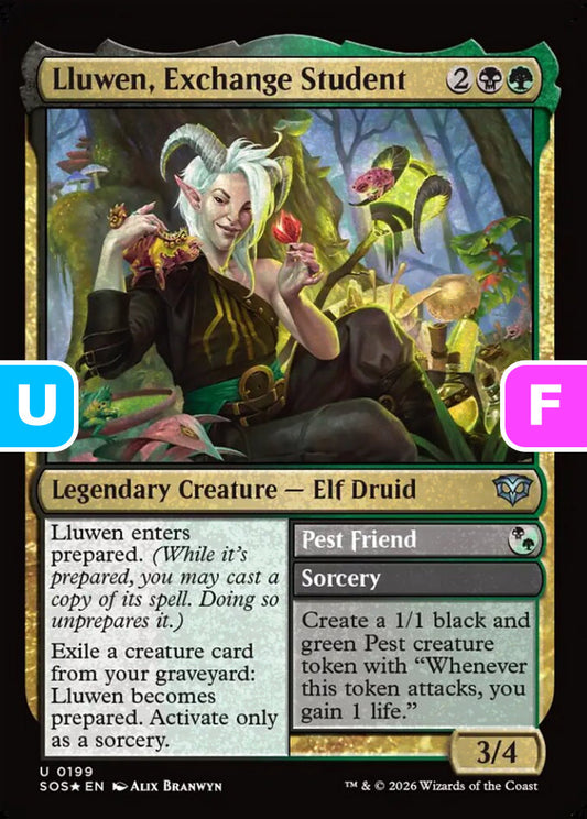 Lluwen, Exchange Student SOS Legendary Creature Elf Druid *Foil* NM