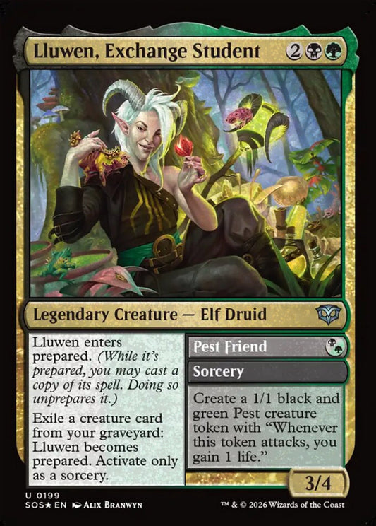 Lluwen, Exchange Student SOS Legendary Creature Elf Druid *Foil* NM