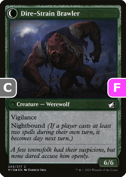 Tireless Hauler/Dire-Strain Brawler MID Creature Human Werewolf/Werewolf *Foil* NM