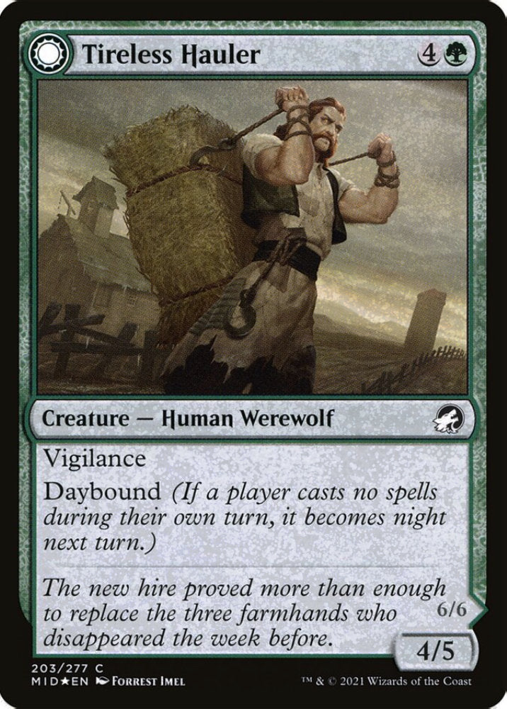 Tireless Hauler/Dire-Strain Brawler MID Creature Human Werewolf/Werewolf *Foil* NM