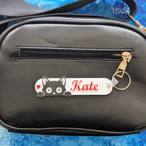Cat Lover Keychain | Cute Heart Cat Charm — Purple, Gold, Green, Red & Blue