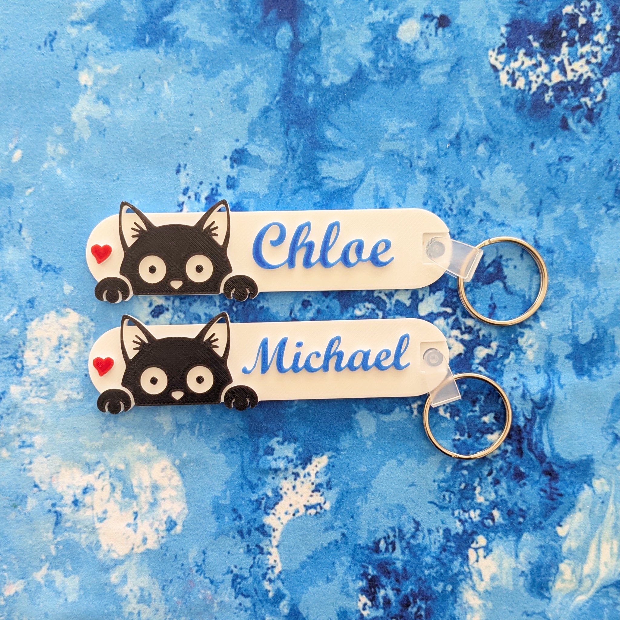 Cat Lover Keychain | Cute Heart Cat Charm — Purple, Gold, Green, Red & Blue