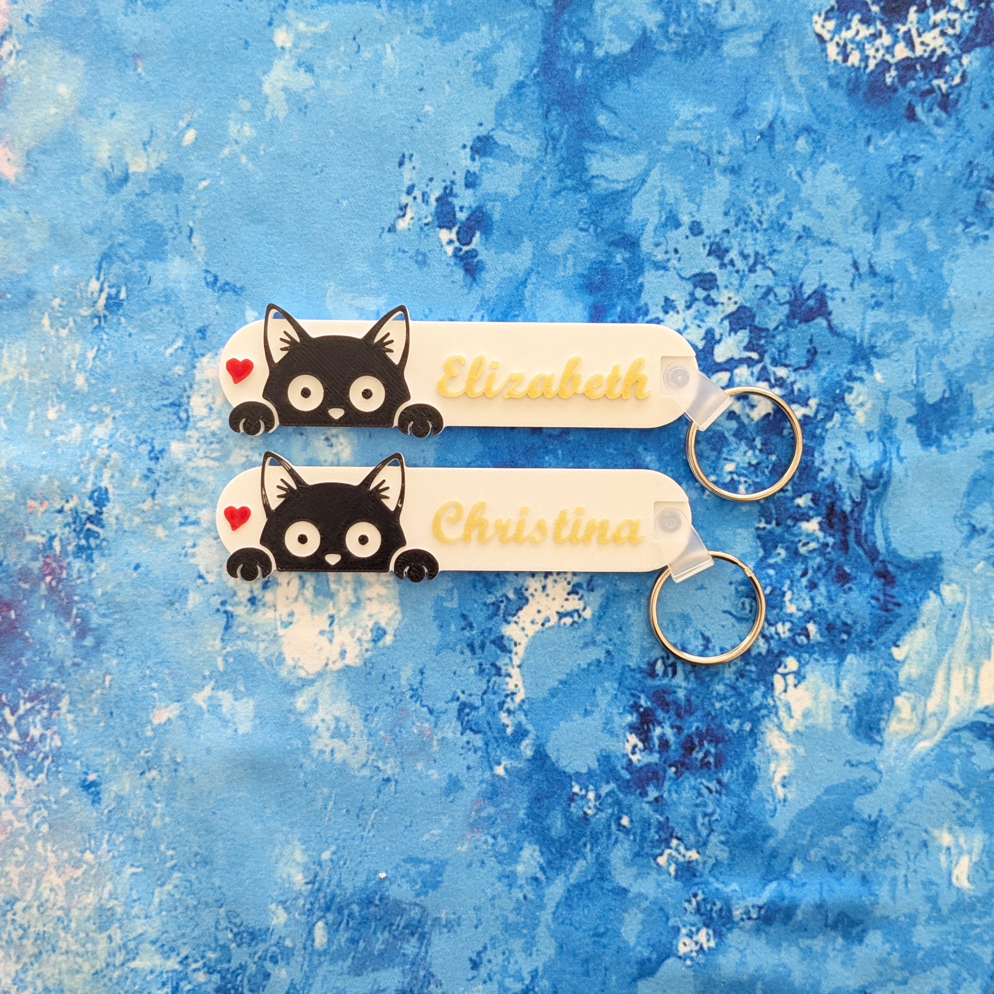 Cat Lover Keychain | Cute Heart Cat Charm — Purple, Gold, Green, Red & Blue