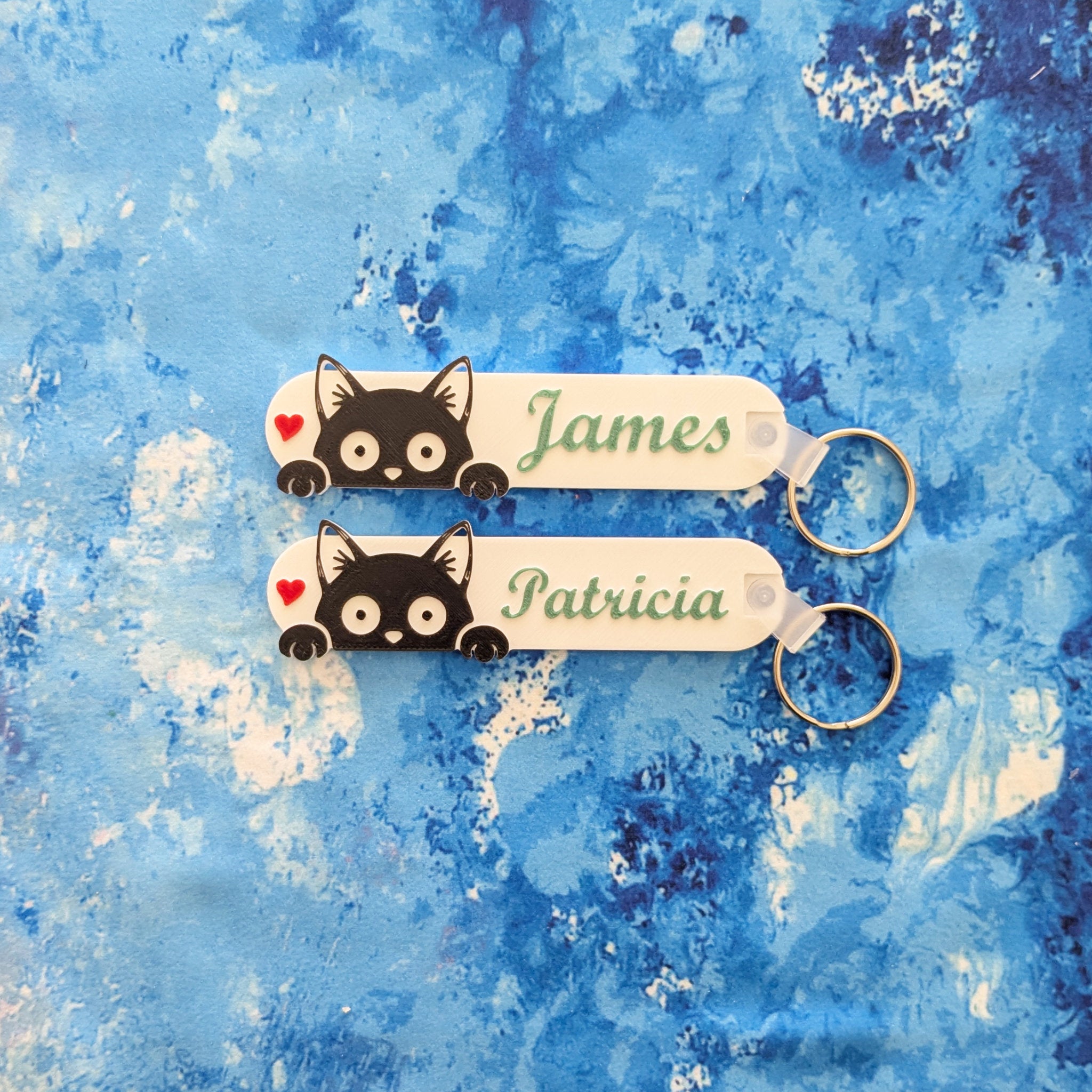 Cat Lover Keychain | Cute Heart Cat Charm — Purple, Gold, Green, Red & Blue