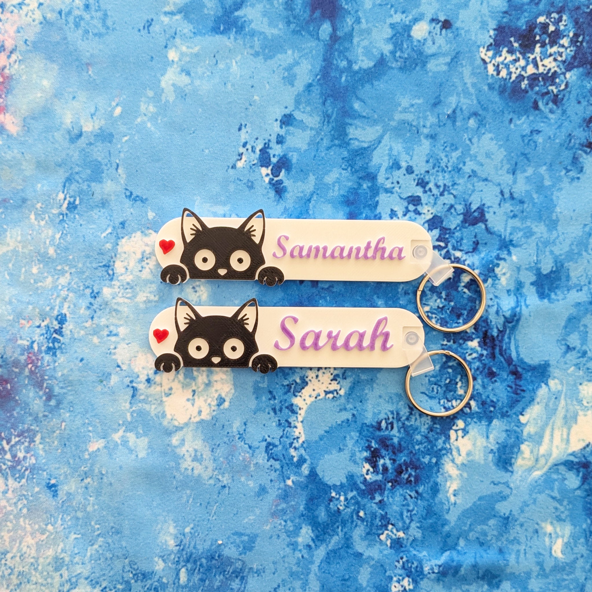 Cat Lover Keychain | Cute Heart Cat Charm — Purple, Gold, Green, Red & Blue