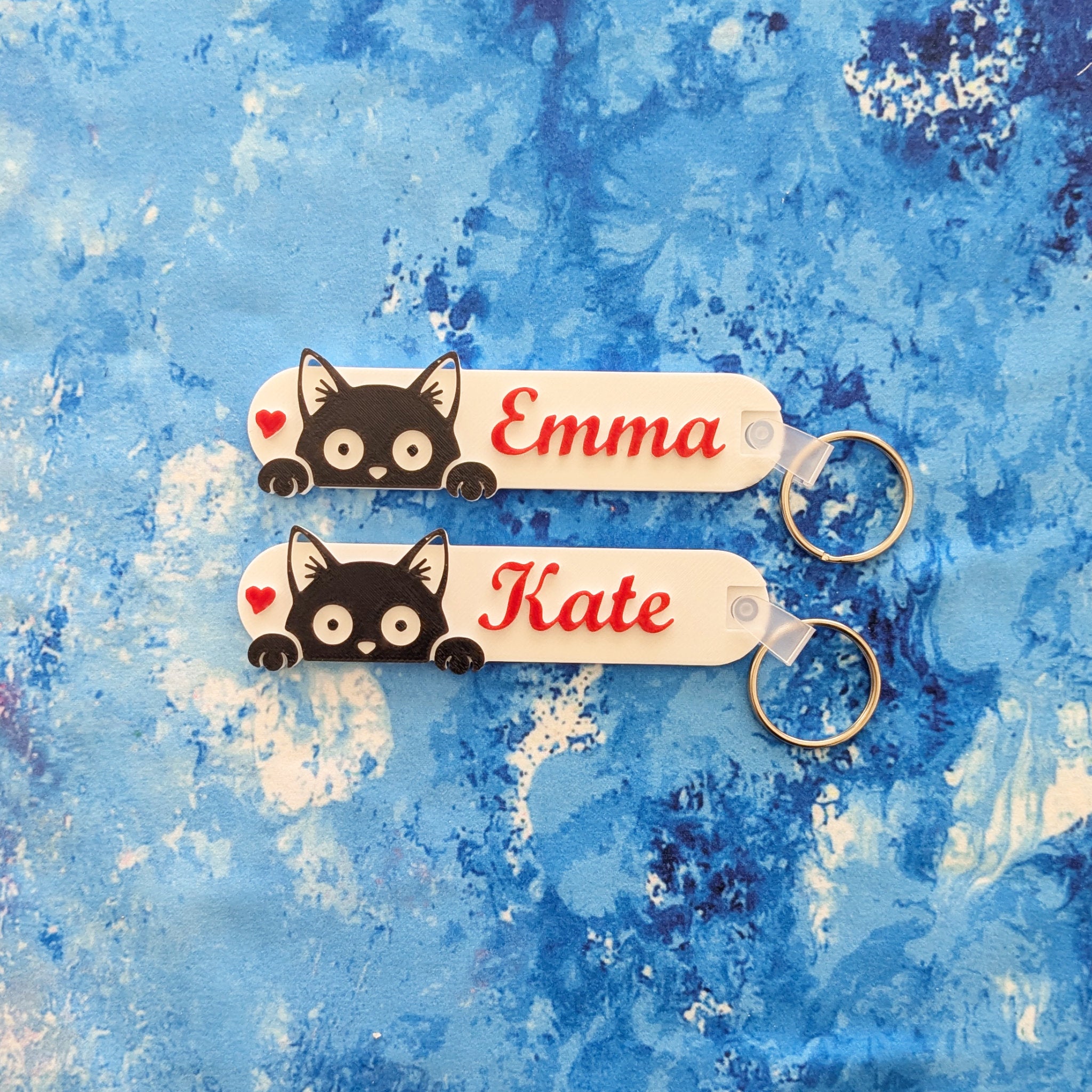 Cat Lover Keychain | Cute Heart Cat Charm — Purple, Gold, Green, Red & Blue