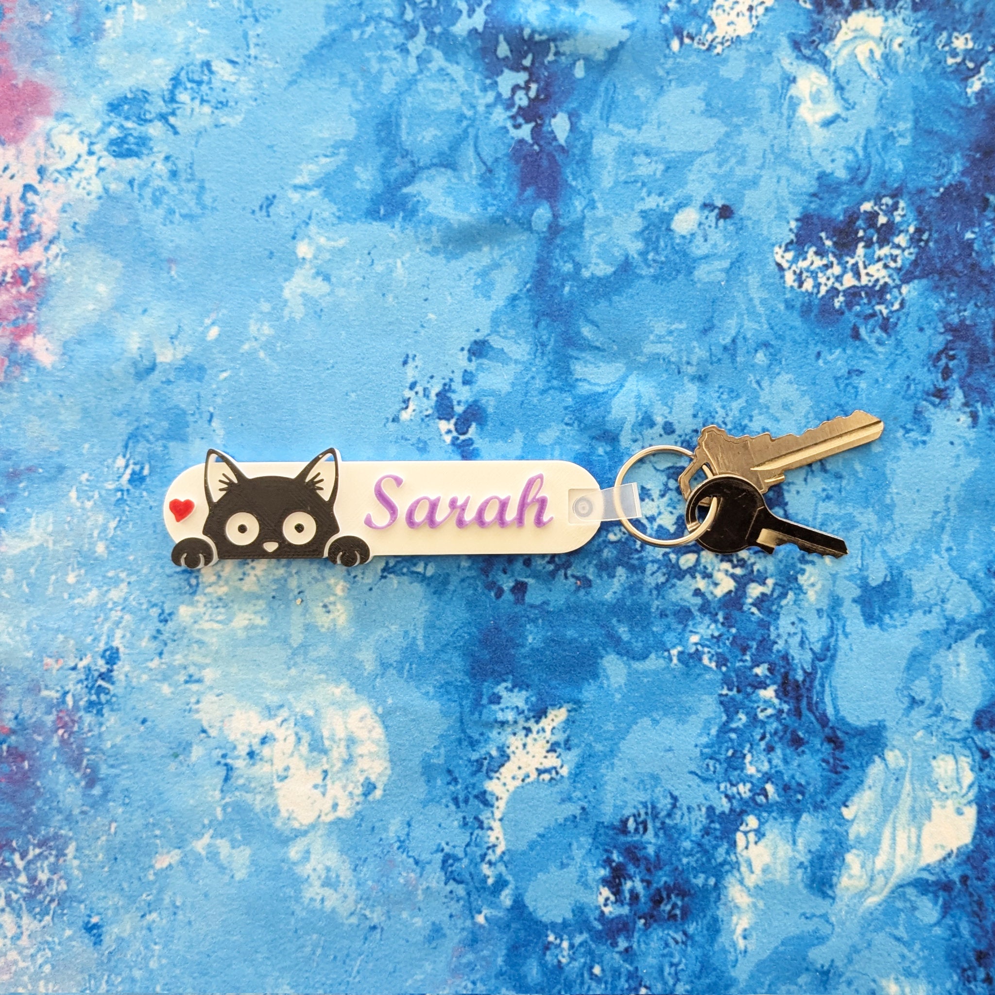 Cat Lover Keychain | Cute Heart Cat Charm — Purple, Gold, Green, Red & Blue